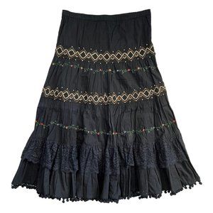 The Limited Women's Bohemian Embroidered‎ Textured Tiered Maxi Skirt Black Small